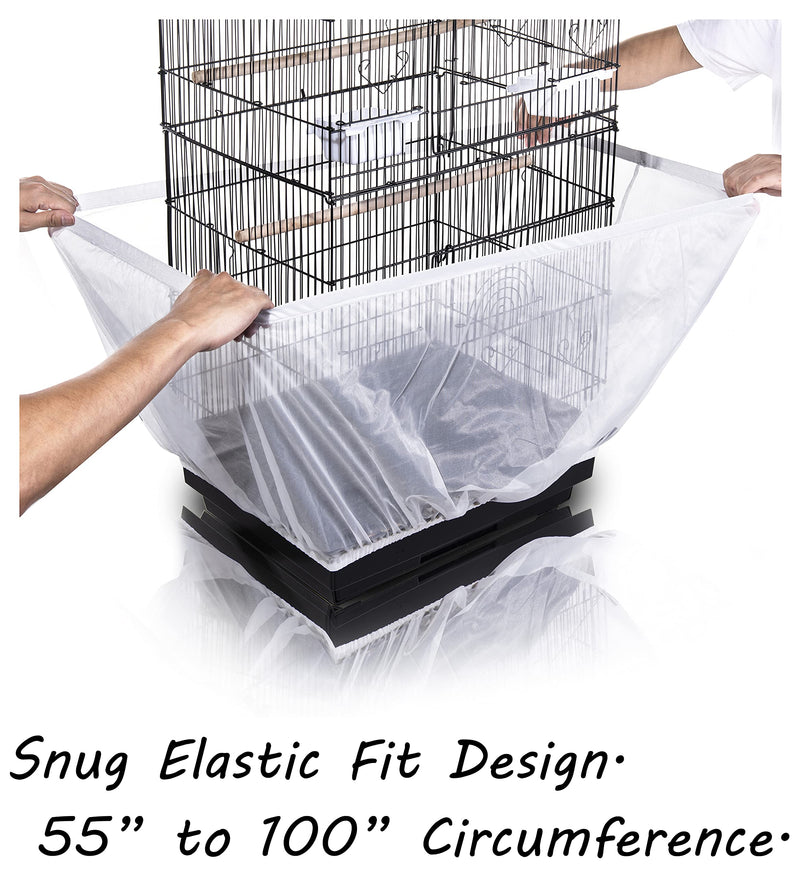 Tamu style Bird Cage Seed Catcher, Large, Stretchy Form Fitting Mesh Skirt Cover for Parrot Enclosures, Light and Breathable Fabric, Prevent Scatter and Mess, Reusable White - BeesActive Australia