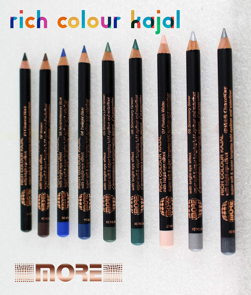 01 Black More Rich Colour Kajal bright eye effect eyeliner and waterliner inner eyelid Kohl 01 Charcoal Black - BeesActive Australia