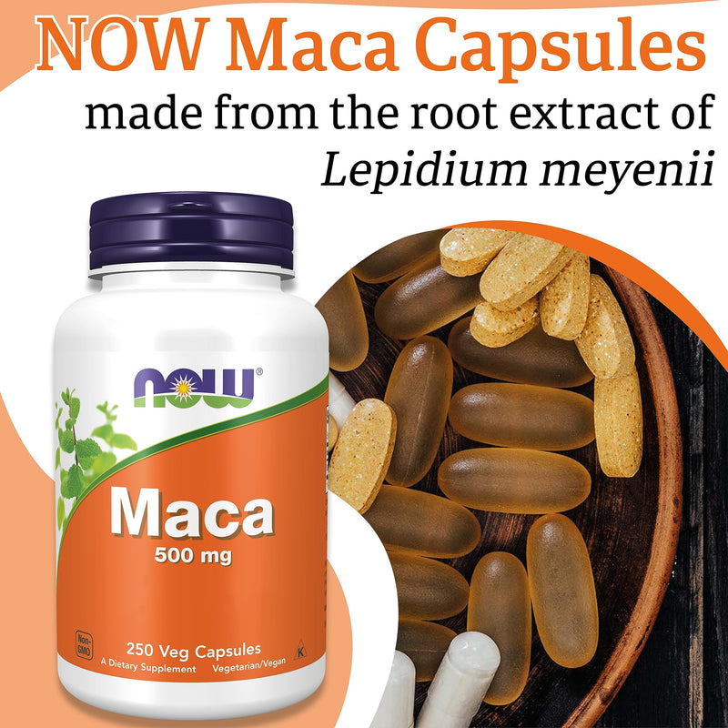 Now Foods, Maca, 500mg, 250 Vegan Capsules, Lab-Tested, Vegetable, Gluten Free, SOYA Free, Vegetarian - BeesActive Australia