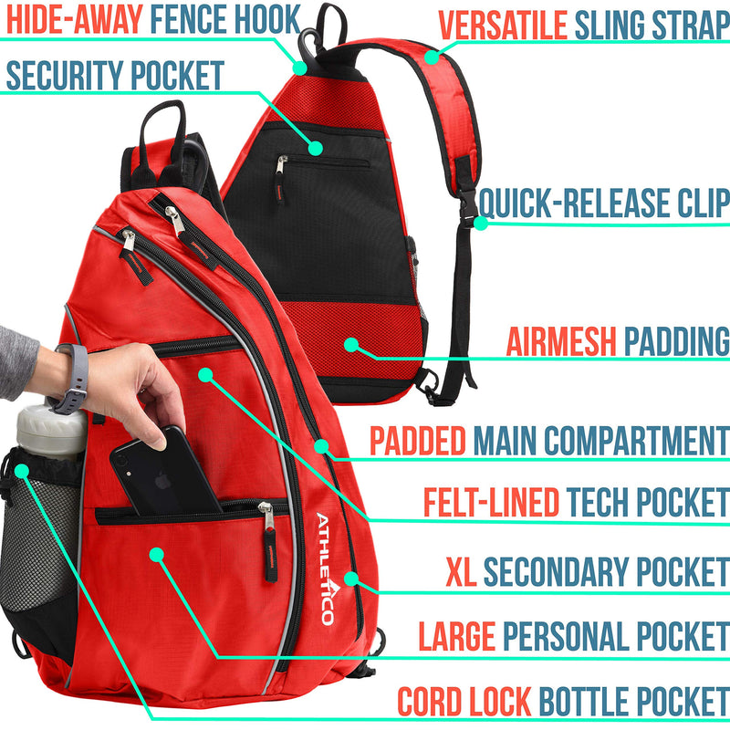 Athletico Sling Bag - Crossbody Backpack for Pickleball, Tennis, Racketball, and Travel for Men and Women (Red) - BeesActive Australia