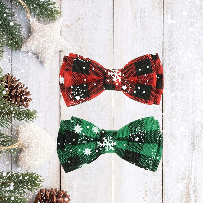 Pohshido 2 Pack Christmas Cat Collar with Bow Tie and Bell, Xmas Holiday Breakaway Buckle Safety Kitty Kitten Collar(Adjustable Size from 7.8-12.8 inch) Buffalo Snowflake - BeesActive Australia