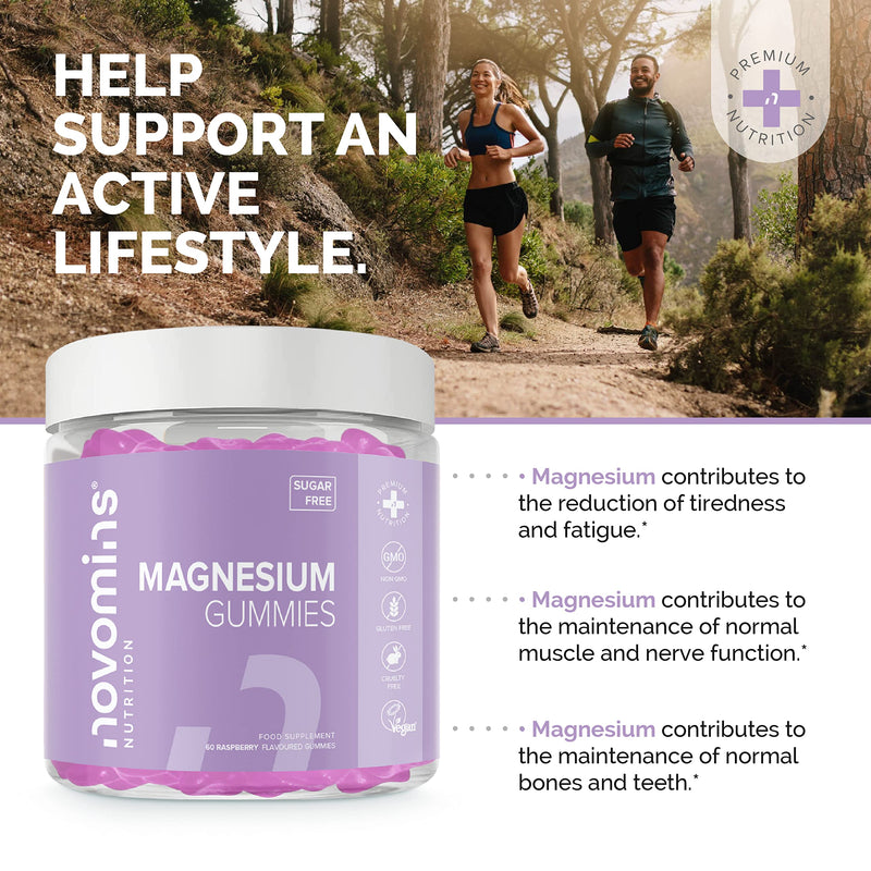 Magnesium Gummies � Sugar Free - Vegan � 1 Month Supply - Gluten Free - Chewable Magnesium Supplements � 1091 mg Magnesium Citrate Providing 120mg of Magnesium - Made by Novomins Raspberry 60 count (Pack of 1) - BeesActive Australia