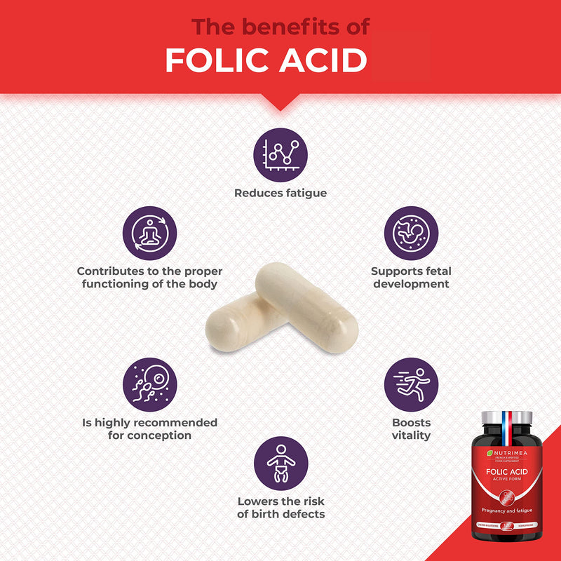 Folic Acid (400mcg) | Patented Vitamin B9 | 120 Vegan Capsules | Pregnancy Vitamins | Active Form with Superior Assimilation | French Expertise - BeesActive Australia
