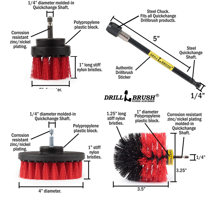 Outdoor - Cleaning Supplies - Drill Brush - Stiff Bristle Power Scrubber Kit with Extension for - Garden - Fire Pit - Patio - Deck - Floor Cleaner - Concrete - Stone - Brick - Spin Brush - Bird Bath Red - BeesActive Australia