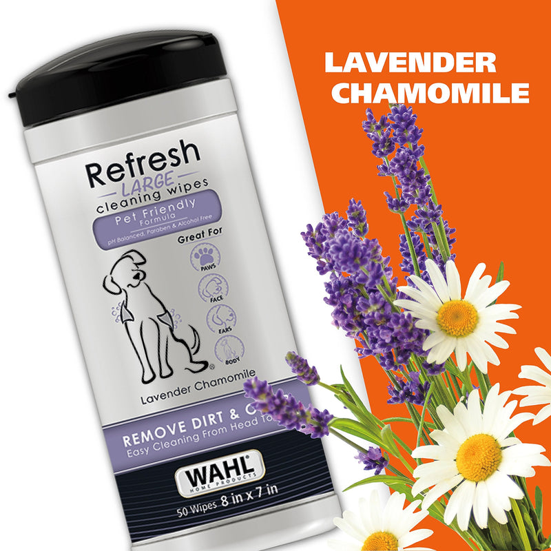 Wahl Pet Refresh Lavender Cleaning Wipes for All Dog Breeds - Use on Ears, Nose, Paws, Bottom, & Sensitive Areas - 50 Wipes - 820018A - BeesActive Australia