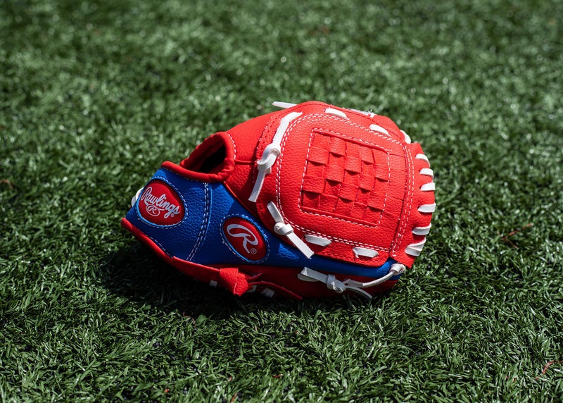 [AUSTRALIA] - Rawlings Players Series Youth Tball/Baseball Gloves Right 9 inch (Ages 3-5) Red/Blue with Ball 