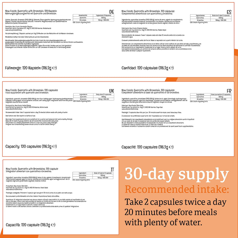 Now Foods, Quercetin with Bromelain, 120 Vegan Capsules, Lab-Tested, Bioflavonoid, Gluten Free, Soy Free, Vegetarian - BeesActive Australia