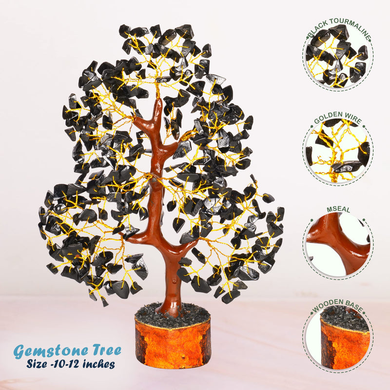 YATHABI Black Tourmaline Golden Wire Handmade Gemstone Tree Feng Shui Bonsai for Attracting Positive Energies Chakra Balancing Aura Cleansing Crystal Healing Home D�cor Size Approx. 10-12 Inch� - BeesActive Australia