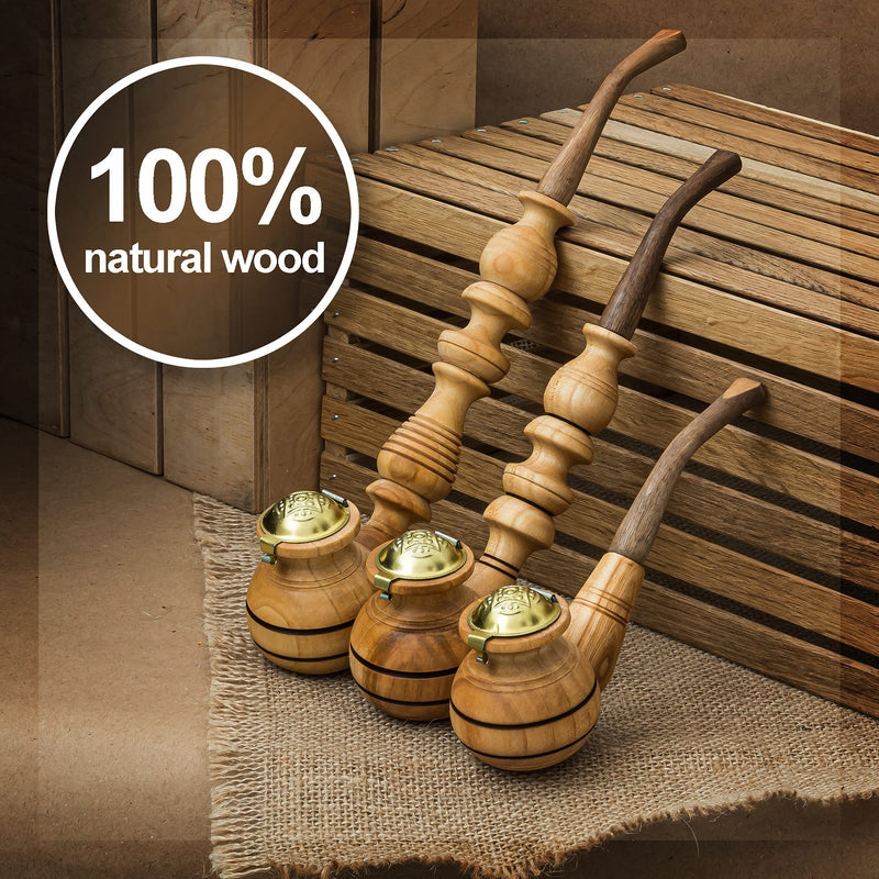 Set of 3 Wooden Tobacco Smoking Pipes Different Size 7, 10, 14 cm Long Carved Handmade Pipe - BeesActive Australia