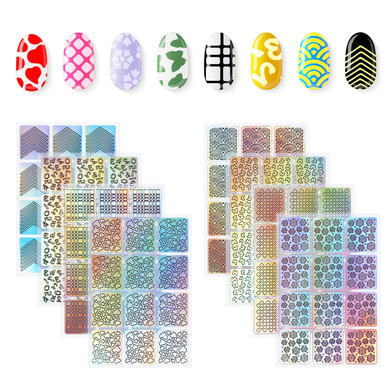 Hicarer 288 Pieces Nail Vinyl Stencils Nail Art Decoration Stickers Set Nail Art Design Stickers Tips Decals, 24 Sheets - BeesActive Australia