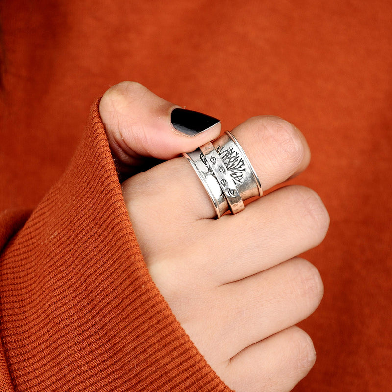Boho-Magic 925 Sterling Silver Spinner Ring for Women Fidget Anxiety Relief Ring Band Tree of Life 6 - BeesActive Australia