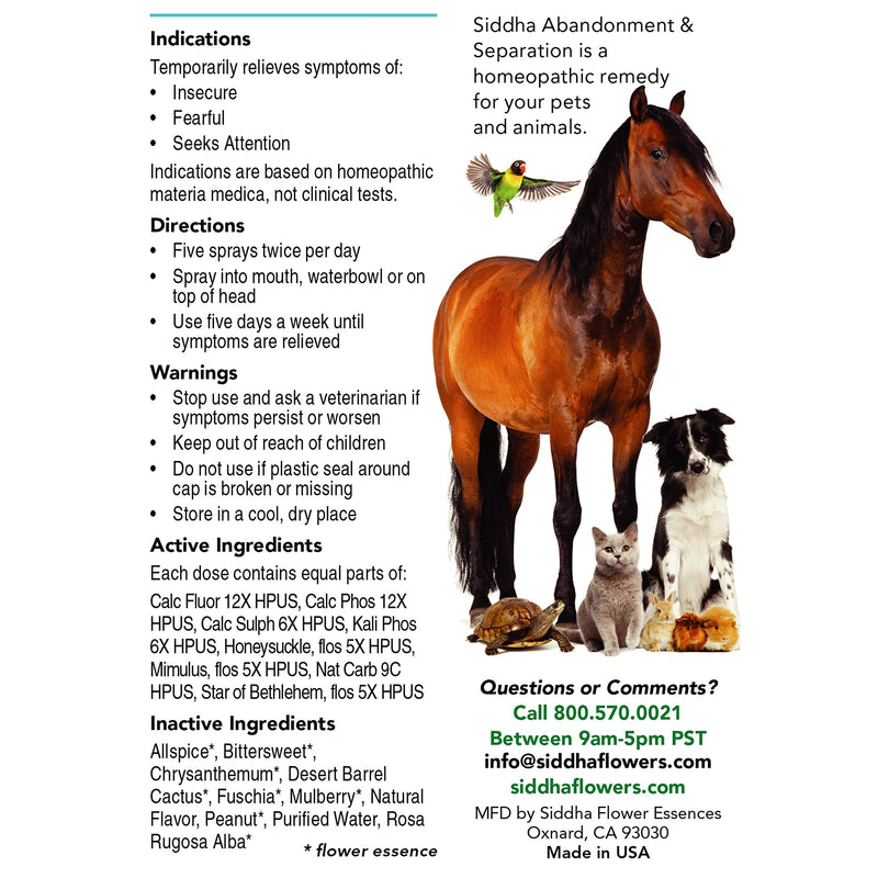 Siddha Remedies Abandonment & Separation for Pets | Natural Homeopathic Remedy for Dogs, Cats, and Animals | Naturally Helps Animals with Fears and Obsessive Behaviors | Supports Healthy Independence - BeesActive Australia