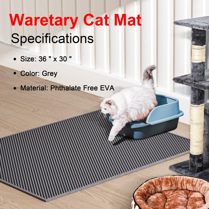 Waretary Cat Litter Mat, Pretty Litter Box Trapping Mat, 36" X 30"/30"x 24"Inch Honeycomb Double Scatter Control Layer Mat for Kitty, Urine & Waterproof, Washable, Easy Clean Grey 36"x 30" - BeesActive Australia
