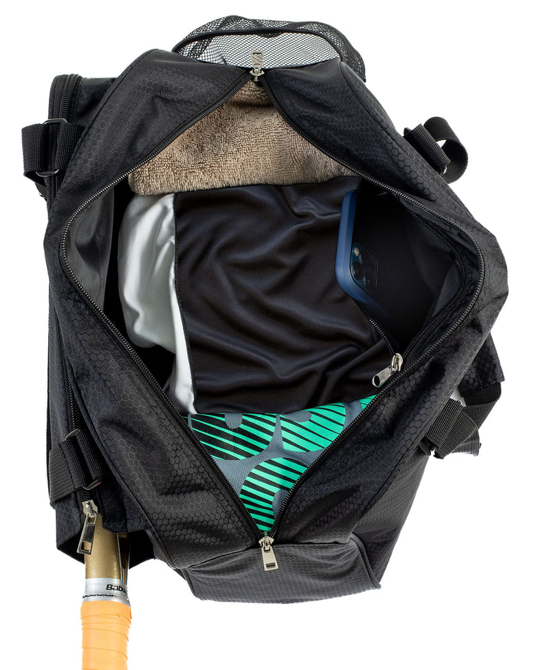 Thorza Pickleball Bag with Front Paddle Pocket, Large Mesh Pockets for Water Bottles and Gear, Storage for Clothes and Sports Equipment, Long Shoulder Sling, Classic Black, Men and Women - BeesActive Australia