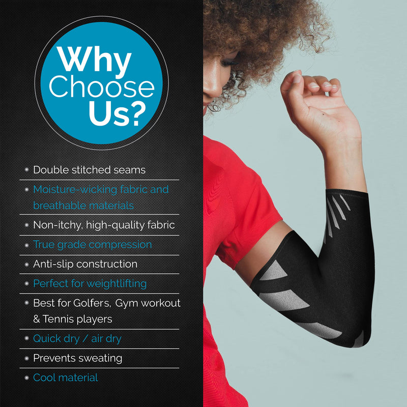 Elbow Compression Sleeve for Men & Women - Elbow Brace for Tendonitis and Tennis Elbow Relief, Golf Elbow, Joint Pains, Bowling, Weightlifting in Premium Breathable Fabric (1 Piece GREY Medium) Grey/Black (SINGLE) M| 9.8"-11.2" Circumference - BeesActive Australia