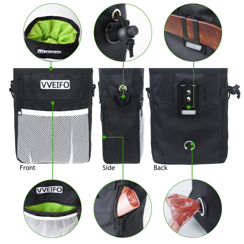 VVEIFO Dog Treat Pouch, Dog Training Pouch Bag with Waist Shoulder Strap, Durable, Convenient Dog Training Accessory, Suitable for Small and Large Dogs, 3 Ways to Wear Black - BeesActive Australia