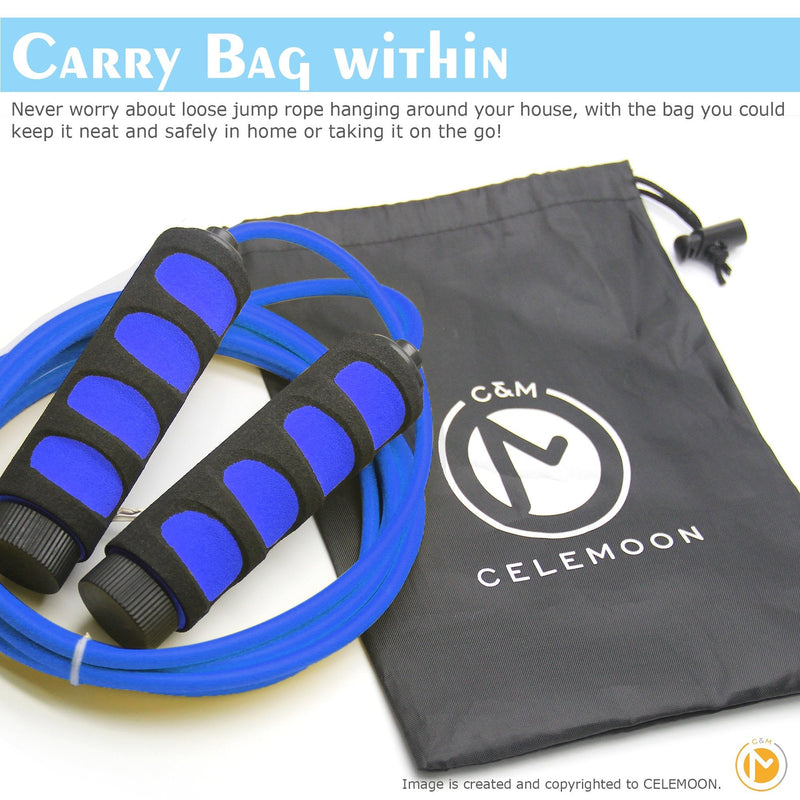 CeleMoon 2-Pack Lightweight 9 Feet Adjustable Cable Kids Jump Rope with Anti-Slip Foam Grip Handles and Storage Bag BLUE & YELLOW - BeesActive Australia