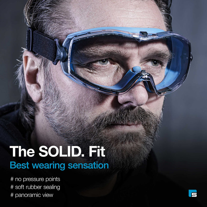 Solid. Safety Goggles that fits perfectly | Protective eyewear with anti-fog, anti-scratch and UV-protection lenses | Ideal for wearing as safety glasses over glasses | Clear lens | Blue - BeesActive Australia