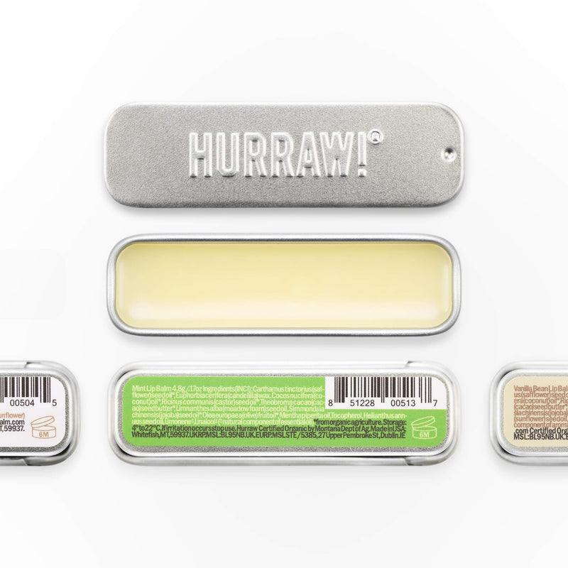 Hurraw! Coconut, Mint, Vanilla Lip Balm Slim Slider Tins, 3 Pack Bundle: Organic, Certified Vegan, Cruelty and Gluten Free. Non-GMO, All Natural Ingredients. Bee, Shea, Soy and Palm Free. Made in USA - BeesActive Australia