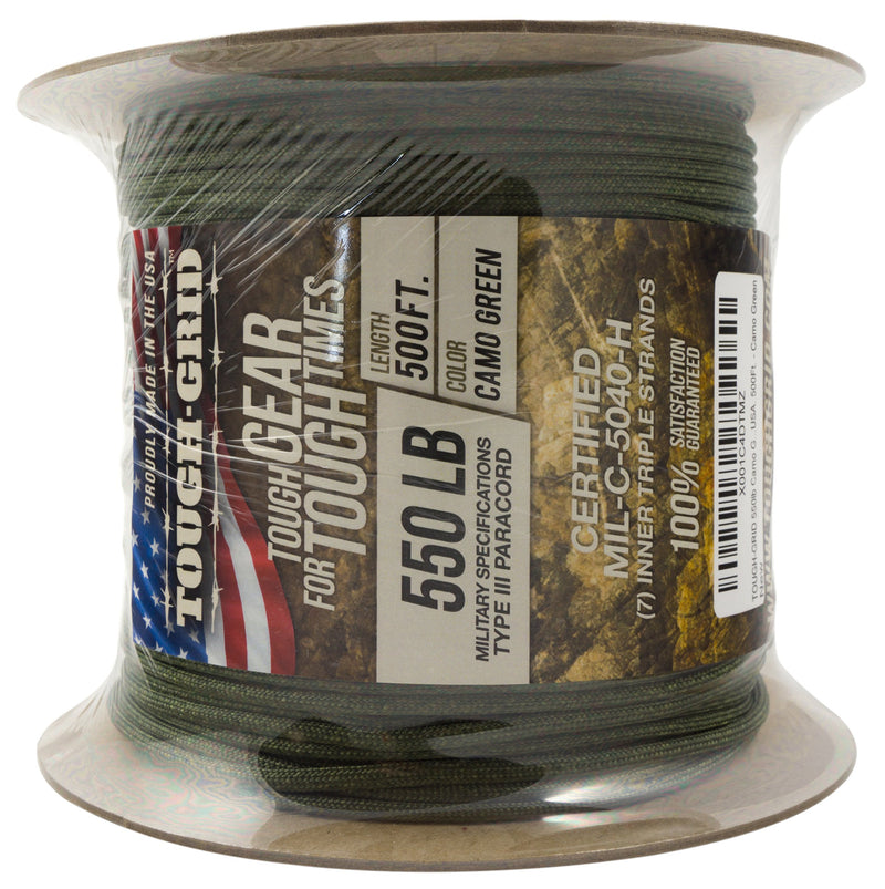 [AUSTRALIA] - TOUGH-GRID 550lb Paracord/Parachute Cord - 100% Nylon Genuine Mil-Spec Type III Paracord Used by The US Military - (MIL-C-5040-H) - Made in The USA. 100Ft. Camo Green 50Ft. (COILED IN BAG) 