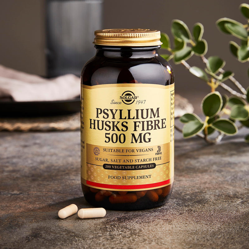 Solgar Psyllium Husks Fibre 500 mg Vegetable Capsules - Pack of 200 - High in Soluble Fibre - Vegan - BeesActive Australia