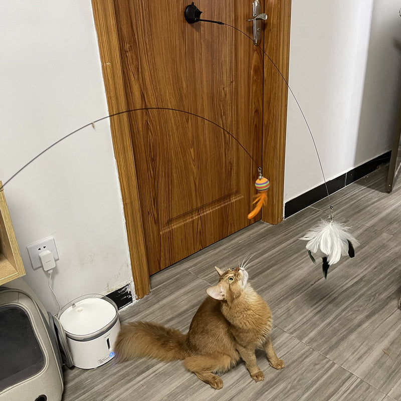 Cat Feather Toys Interactive Cat Toy with Super Suction Cup Detachable 6 PCS Feather Replacements with Bell 2 Wand Cat Spring Feather Toys for Indoor Cats Kitten Play Chase Exercise Blue - BeesActive Australia
