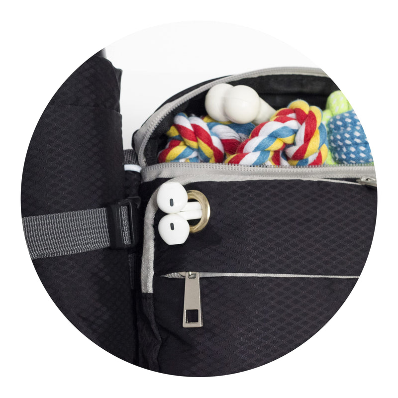 Dog Walk Waist Fanny Pack Treat Pouch with Collapsible Water Bowl and Water Bottle Holder- Large M/L Dogs (Black) - BeesActive Australia
