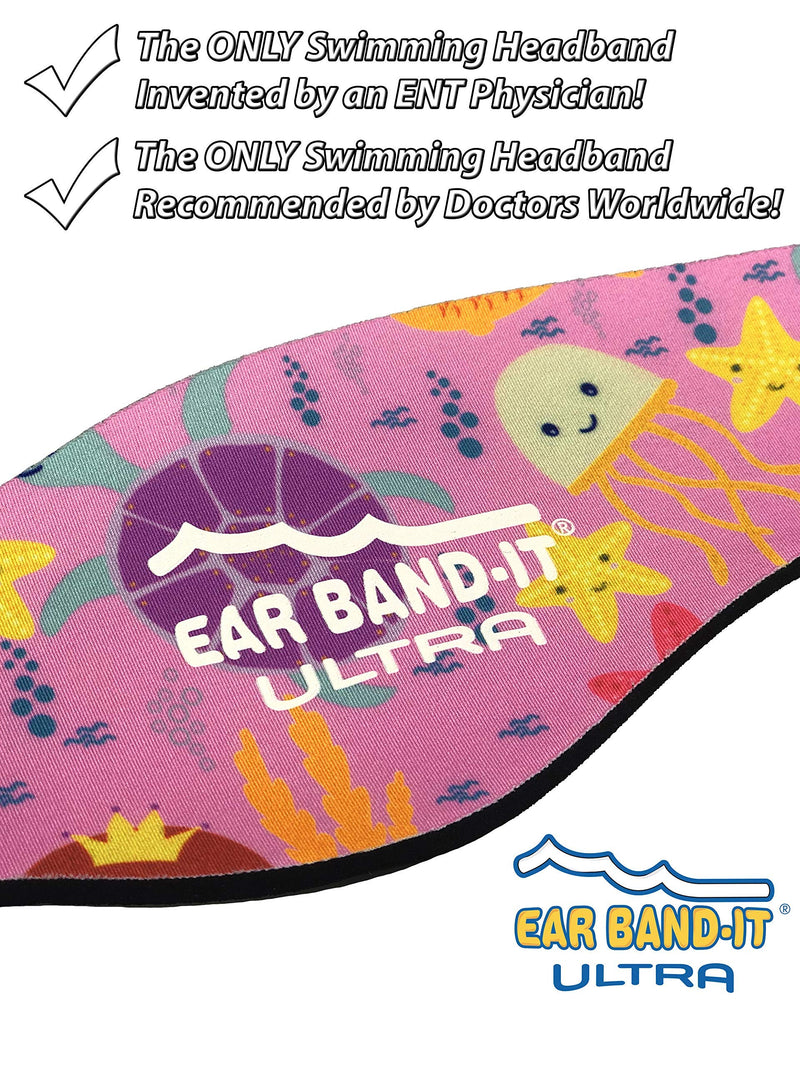 EAR BAND-IT Ultra Swimming Headband - Best Swimmer's Headband - Keep Water Out, Hold Earplugs in - Doctor Recommended - Secure Ear Plugs - Invented by ENT Physician Large (ages 9yrs to adult) Sea Life - BeesActive Australia