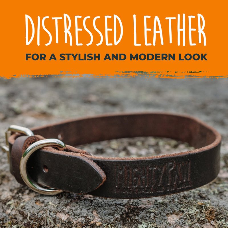 Mighty Paw Leather Dog Collar, Super Soft Distressed Leather- Premium Quality, Modern Stylish Look Medium: 10.25 - 13.5 inches Brown - BeesActive Australia