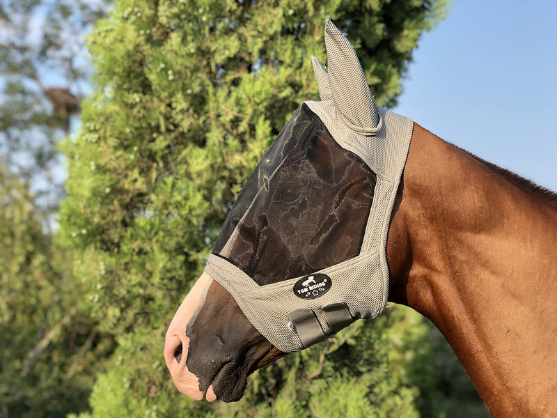 TGW RIDING Horse Mask with All-Round Breathable Mesh Non Heat Transferring,UV Protection for Horse,80% UV Eyes Protection for Horses Medium Gray L - BeesActive Australia