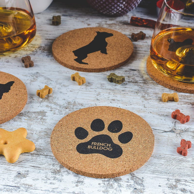 Greenline Goods French Bulldog Lovers Cork Drink Coasters - Set of 4 Dog Coasters with Protective Bottom - French Bulldog Decor Coasters for Drinks - Frenchie Gift Idea for French Bulldog Moms & Dads - BeesActive Australia