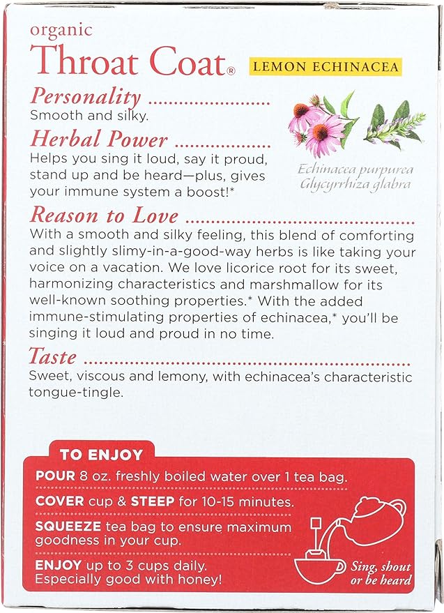 Traditional Medicinals Organic Lemon Echinacea Throat Coat 16 Tea Bags - BeesActive Australia