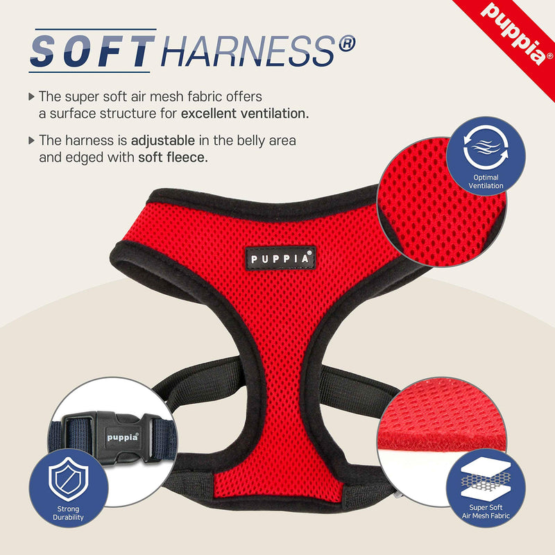 Puppia Soft Dog Harness No Choke Over-The-Head Triple Layered Breathable Mesh Adjustable Chest Belt and Quick-Release Buckle S (Neck: 9.5", Chest: 12"-18") Pink - BeesActive Australia