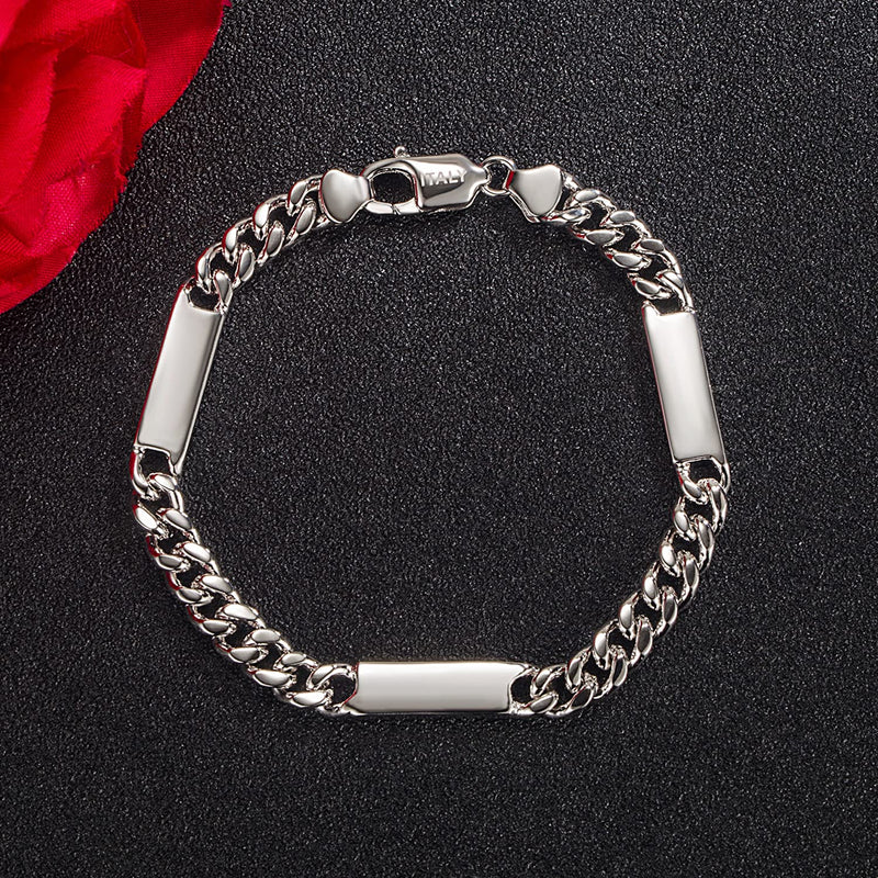 Men 6mm Miami Cuban Link Bracelet Rhodium Plated Hypoallergenic 925 Sterling Silver Fine Jewelry Hip Hop Cuff Chain Bangles For Women Teen Boy Birthday Gift Fashion Style 8 inch - BeesActive Australia