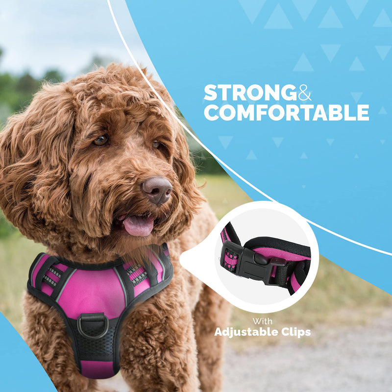 FurDreams No Pull Dog Harness - Secure Padded Vest Harness, Comfortable Material with Reflective Strips, Non-Restrictive, No Choke Fit with 4 Adjustable Straps, Easy Clip On Buckle Small Pink - BeesActive Australia