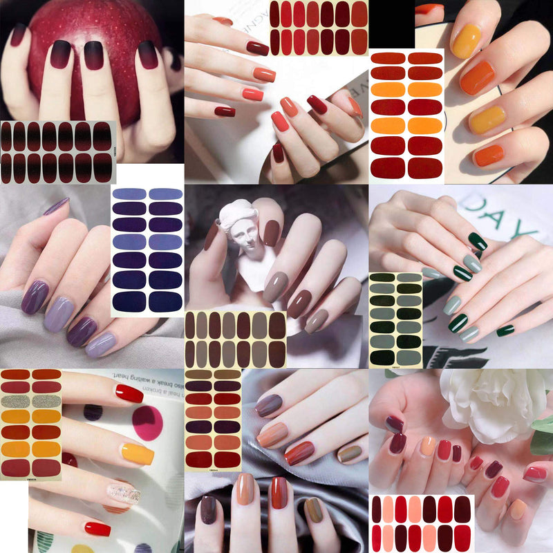 SILPECWEE 30 Sheets Adhesive Nail Polish Strips Stickers 1Pc Nail File Solid Color Ombre Nail Wraps Nail Art Decals Manicure Kit for Women No1 - BeesActive Australia