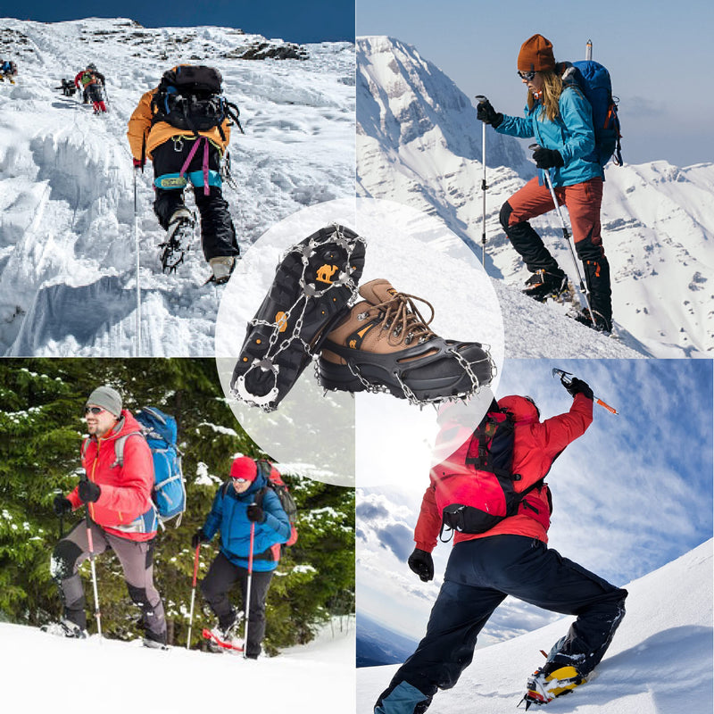 Azarxis Crampons Ice Traction Cleats, Ice Snow Grips for Boots and Shoes, Anti Slip 19 24 Stainless Steel Spikes, Safe Protect for Women Men Walking, Jogging, Climbing or Hiking Black - 19 Spikes Medium - BeesActive Australia