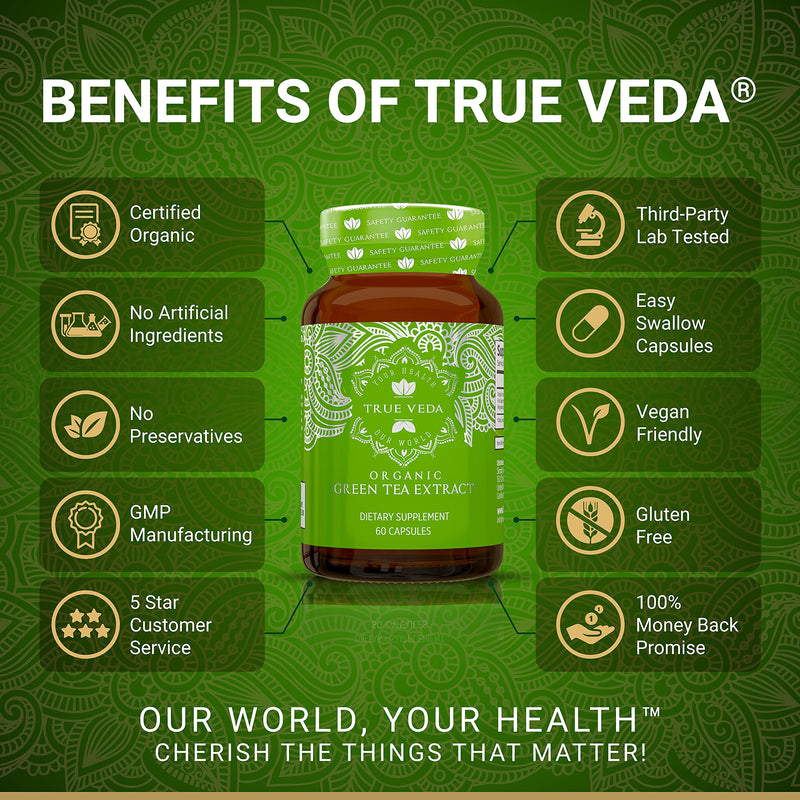 Organic Green Tea Extract Capsules - Certified Organic by Soil Association | 100% Natural Supplement | Natural Low Caffeine Source | Vegan | Ayurveda | 60 Easy Swallow Green Tea Tablets | Made in UK 60 Count (Pack of 1) - BeesActive Australia