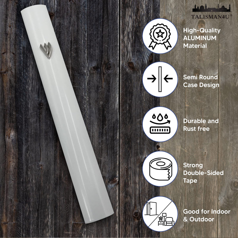 TALISMAN4U White Aluminum Mezuzah with Scroll 3D Metal Shin Classic Mezuzah Case for Door Israel Judaica Gift (12 cm / 5 inch) 12 cm / 5 inch - BeesActive Australia