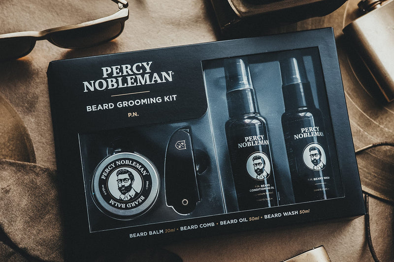 Percy Nobleman Beard Grooming Kit. A Men's Gift Set Containing a Signature Scented Beard Oil 50ml. Beard Wash 50ml. Beard Balm 20ml. Beard Comb. - BeesActive Australia