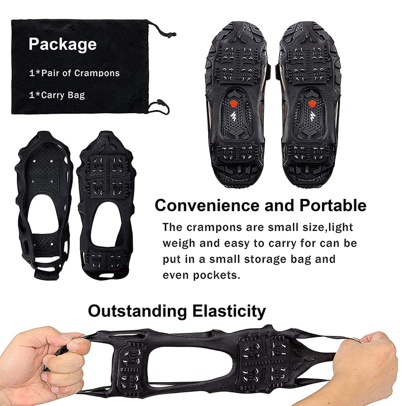 FUSIGO Ice Cleats Snow Traction, 24 Studs Walk Traction Ice Cleat for Shoes and Boots Slip-on Stretch Footwear Crampons for Walking Hiking (1 Pair) L (7.5-10 men/9-11 women) - BeesActive Australia