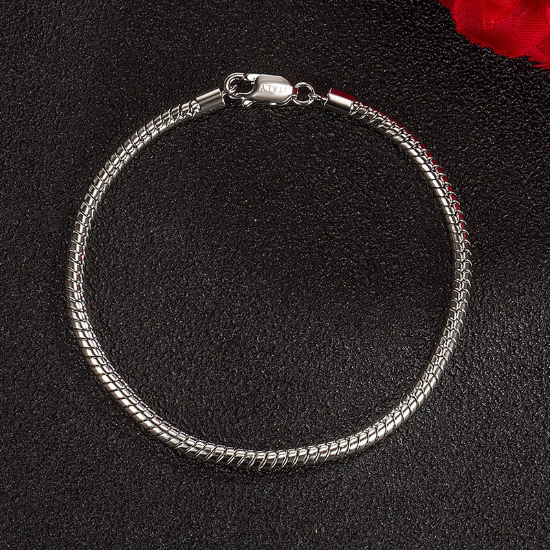 H&Beautimer Genuine 925 Sterling Silver Bracelet Solid 3-4MM Round Snake Chain Bracelet for Men - Glamour Party Jewelry - Sterling Silver Link Bracelet 6.3-6.7-7-7.5-8-8.5-9-9.5'' 3MM Width 9 Inches - BeesActive Australia