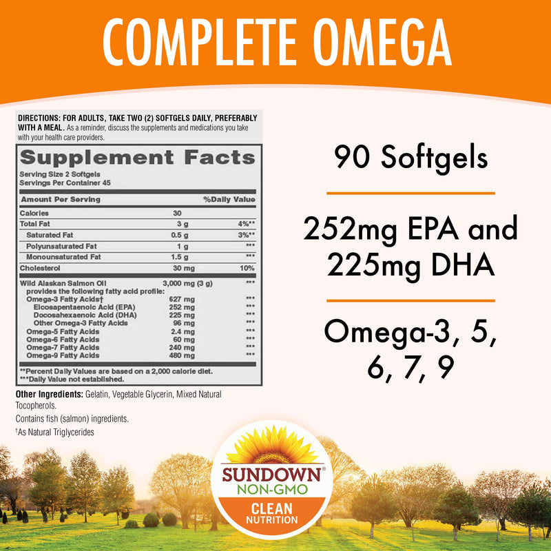 Sundown Complete Omega Wild Alaskan Salmon Oil Softgel, 1400 mg, 90 Softgels (Packaging May Vary) 90 Count (Pack of 1) - BeesActive Australia