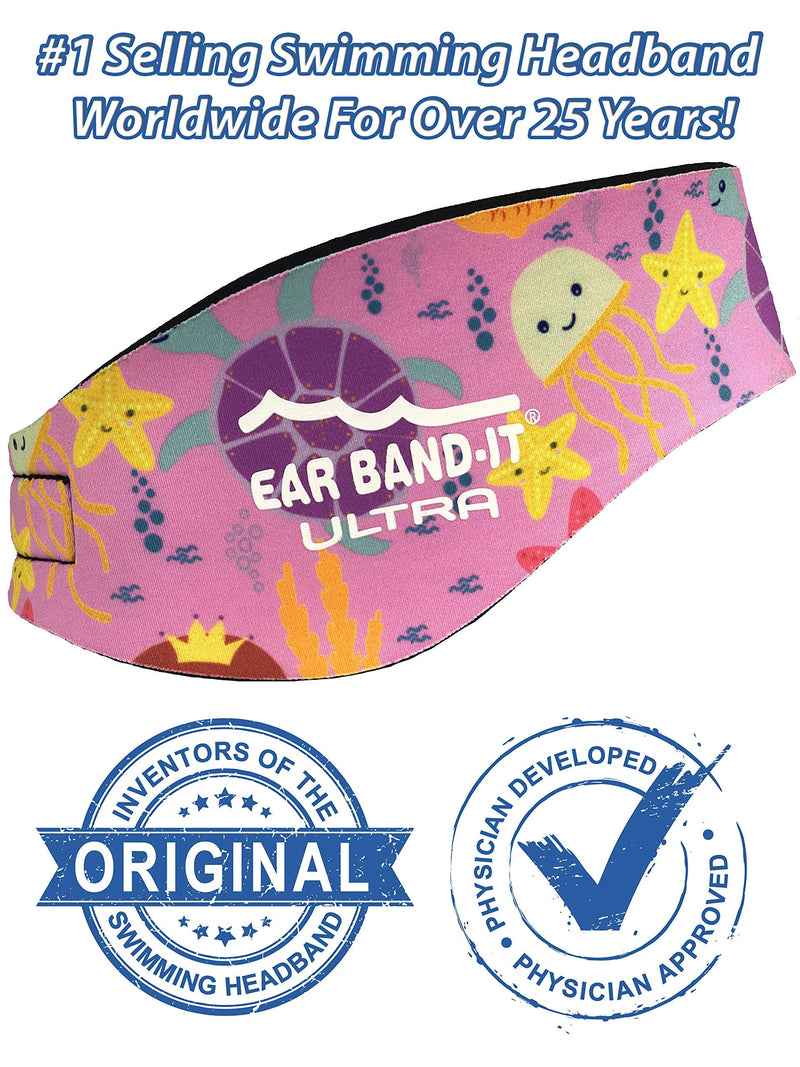 EAR BAND-IT Ultra Swimming Headband - Best Swimmer's Headband - Keep Water Out, Hold Earplugs in - Doctor Recommended - Secure Ear Plugs - Invented by ENT Physician Large (ages 9yrs to adult) Sea Life - BeesActive Australia