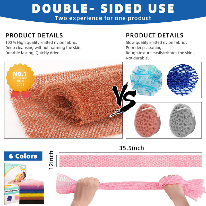 6 Pieces African Net Sponge African Exfoliating Net Long African Bath Sponge Washcloth Shower Net African Body Scrubber Net for Skin Smoother Daily Use(Pink,Yellow,Purple,Black,Blue,Brown) 1 Count (Pack of 6) 6.0 - BeesActive Australia