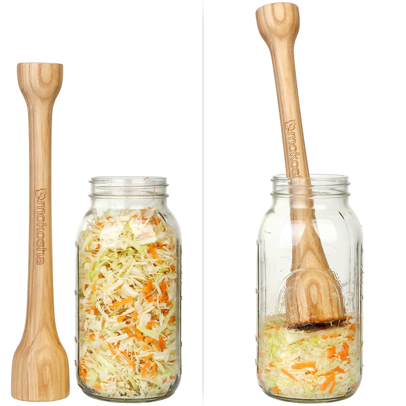 14 Inch Sauerkraut Tamper for Packing Fermented Foods into Mason Jars Long Wooden Potato Masher Vegetable Pounder Eco-friendly Ash Tree Natural Solid Wood Packer - BeesActive Australia