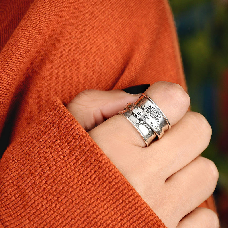 Boho-Magic 925 Sterling Silver Spinner Ring for Women Fidget Anxiety Relief Ring Band Tree of Life 6 - BeesActive Australia