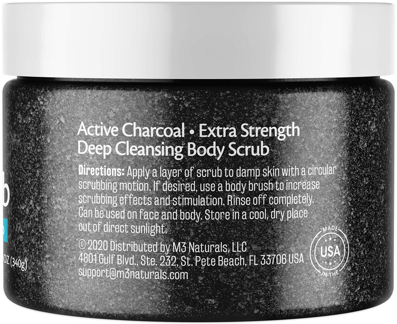 M3 Naturals Charcoal Exfoliating Body Scrub with Collagen & Stem Cell - Gentle Body Exfoliator, Face Scrub, Bump Eraser, Booty Scrub - Best Shower Scrub - Skin Exfoliant for Men & Women 12 oz - BeesActive Australia