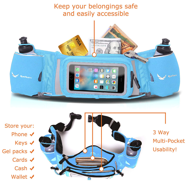 [AUSTRALIA] - [Voted No.1 Hydration Belt] Winners' Running Fuel Belt - Includes Accessories: 2 BPA Free Water Bottles & Runners Ebook - Fits Any iPhone - w/Touchscreen Cover - No Bounce Fit and More! Royal Blue 