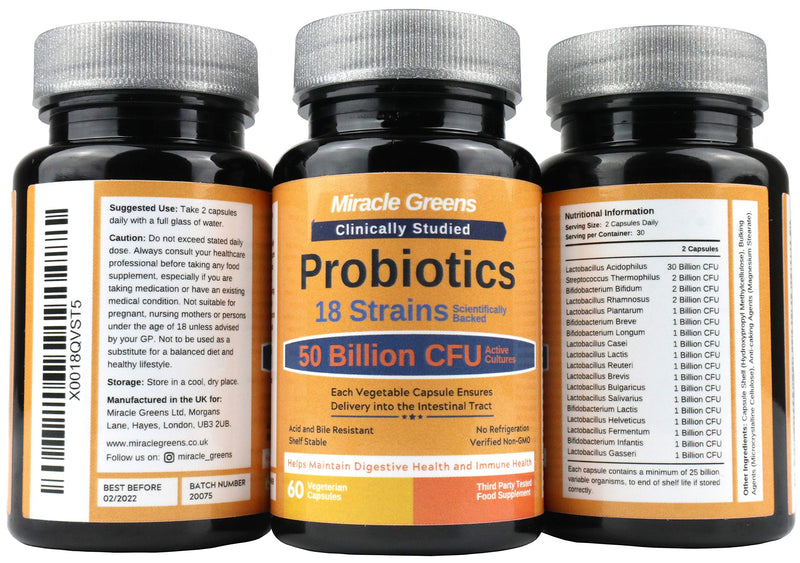 Powerful 50 Billion CFU Probiotics - 18 Strains, Stomach Acid Resistant, Shelf Stable | Highest Strength Bacterial Cultures � Keeps Digestive System Healthy | 60 Vegan Capsules for Men and Women - BeesActive Australia
